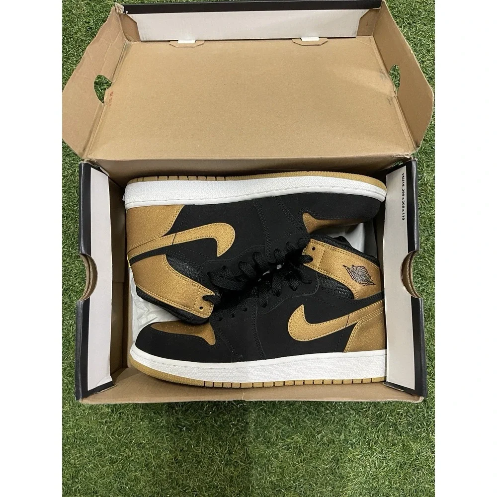 Nike Air Jordan Retro 1 High BG Melo Black Gold GS 705300-026 Shoes Youth Sz 6Y‎